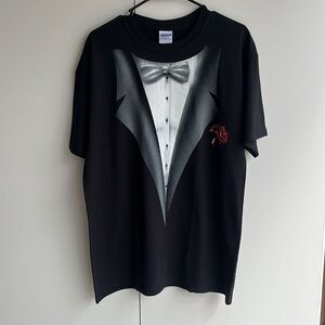Tuxedo T-shirt. Size large black and white with red flower front print.